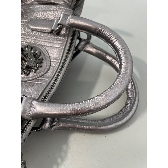 Sharif Legacy Caviar Snake Leather Satchel with Card Case Double Handle Silver - Picture 6 of 11